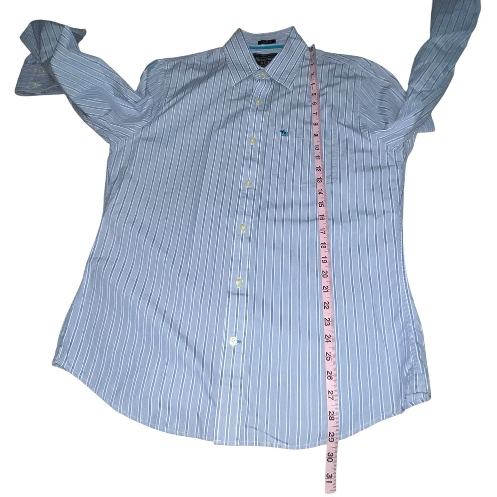 Abercrombie Fitch Mens Blue‎ White Stripe Muscle Fit Button Down Shirt L Moose - Picture 5 of 9